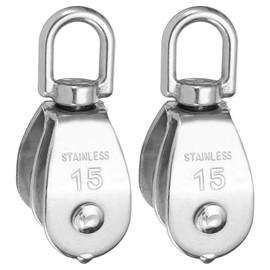 PATIKIL Double Pulley Block, 2pcs M15 304 Stainless Steel Wire Rope Lifting Crane Pulley Swivel Hook Hanging Wheel for Construction Warehouse Marine Industrial Home Use, Silver