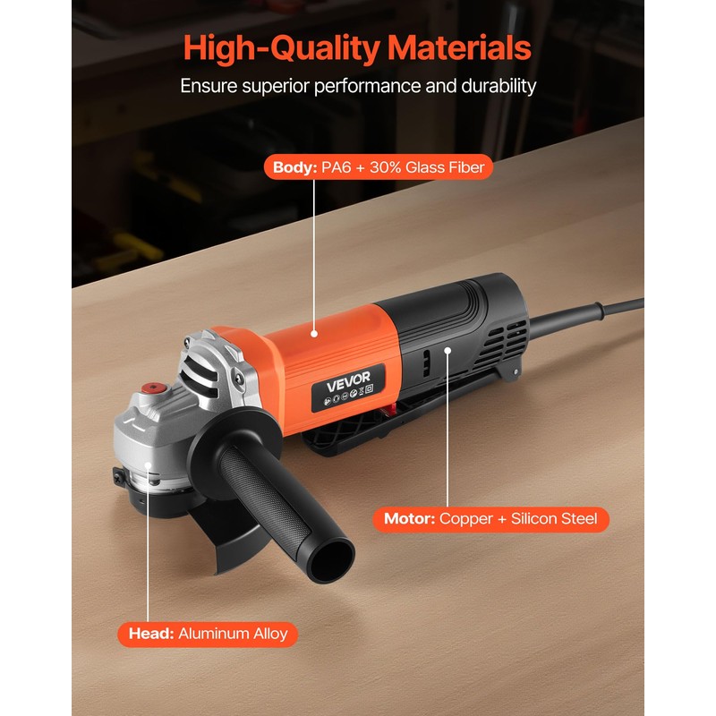 VEVOR Angle Grinder, 4-1/2" Electric Grinder Power Tool, 8Amps 12000RPM
