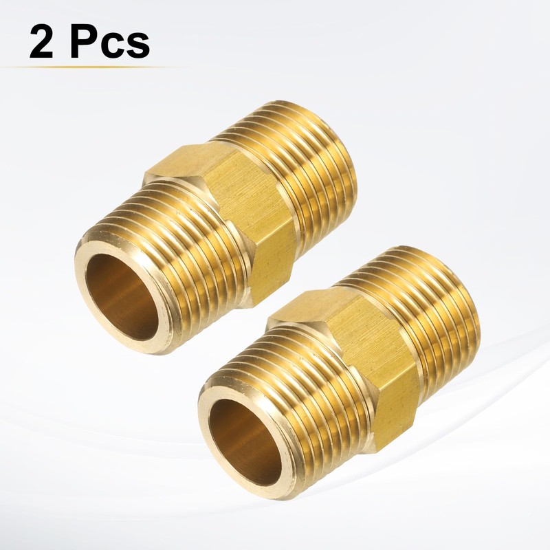 sourcing map 2pcs Brass Pipe Fitting 3/8" NPT x 3/8"