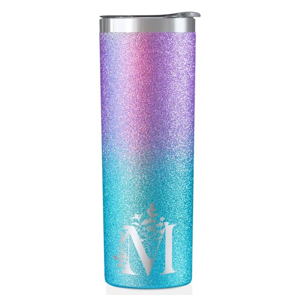 Personalized Tumblers with Lids and Straws for Women, Monogrammed Travel Mug with Initial M, Unique Gifts for Her, Bridesmaids, Friends, Sisters, Mom