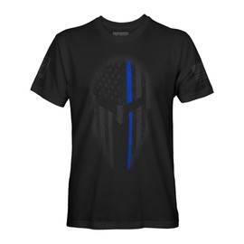 Thin Blue Line USA American Spartan Men's Stealth T-Shirt (Black Shirt, XL)