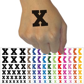 Letter X Uppercase Fun Bold Font Temporary Tattoo Water Resistant Fake Body Art Set Collection - Brown (One Sheet)