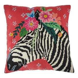 Trimits Half Stitch Cross Stitch Cushion Kit, Cushion Back Included, Pre Printed Canvas, Yarn and Needle Included 40 x 40cm (15.75 x 15.75in), Zebra