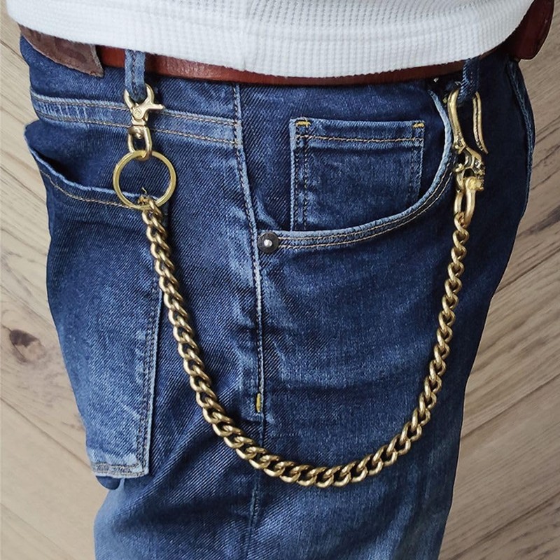 H.N.Z hzwc-007-012oya Men's Wallet Chain Brass Wallet Chain Keychain Gold,