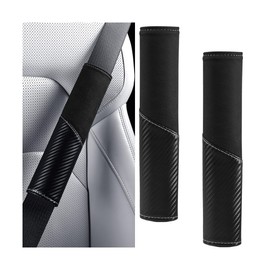 FALVFUN Car Seat Belt Cover, 2PCS Carbon Fiber & Suede Leather Soft Vehicle Seatbelt Strap Shoulder Pad, Breathable Auto Neck Cushion Protection Accessories, Universal Fit (Black)