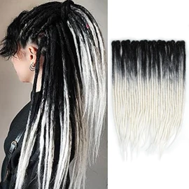Quisduis 16 Inch Clip in Dreadlocks Hair Extensions, 8PCS 32 Strands Black to White Synthetic Dreas Extensions Handmade Soft Thin Dreadlocks for Women