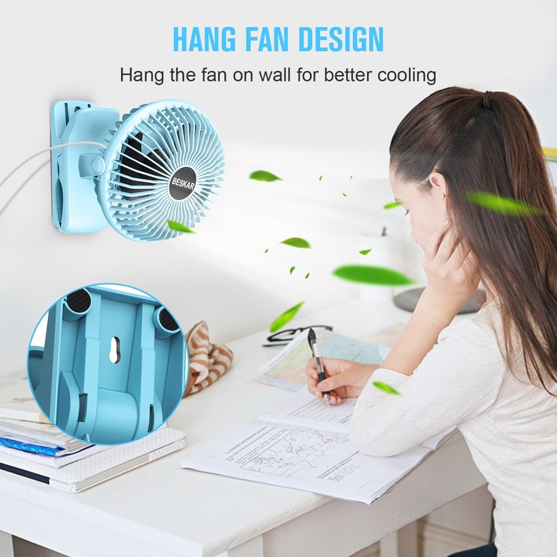 BESKAR Clip on Fan, Portable Small Desk Fans with Strong