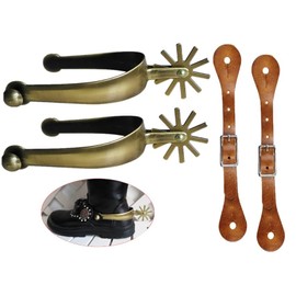 MORECP Western Cowboy Zinc Alloy Horse Spurs, Paired with Cowhide Holes Spurs Belt, Carved Decoration Men Women Horse Boot Spurs with Turnable Gear Proof for Equestrian Enthusiastss-MP1229-03