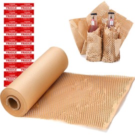 onesimcr Honeycomb Packing Paper Wrap 15"x131' Sustainable Alternative to Bubble Wrap for Moving/shipping/packing Roll with 20 Fragile Sticker Biodegradable & Fully Recylable…