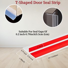T Shape Door Seal Strip for Door & Windows Gaps，Draft Stopper Bottom Sweep Weather Stripping for Energy Saving, Noise Reduction,Easy Install (White, 1.38" W x 19.7Ft)