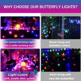 Butterfly Fairy Lights for Bedroom Curtain Ceiling Wall Decor USB Plug-in 120 Led 19.7FT Twinkle String Light with Remote, for Toddler Teen Girls and Christmas Decorations