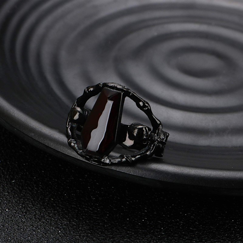 PAMTIER Men's Stainless Steel Skull Ring Gothic Vampire Skeleton Bloody