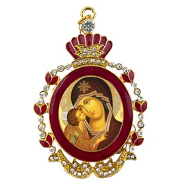 Christmas Ornaments Virgin Mary Icon Pendants, Madonna and Child Catholic Orthodox Christian Icons, Set of 4, Religious Framed Icon Pendants For Room Car Christmas Tree