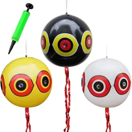 3 Palloncino Repellente per Uccelli Con 1 Pompa, per Volatili con Occhi Riflettenti e Strisce Scoppiettanti, Set di Palloncini Antiuccelli Rotondi Spaventapasseri da Appendere