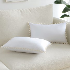 Sungeek Set of 2 Velvet Cushion Covers, Soft Cushion Cover with Pompoms, Decorative Cushion Covers, Sofa Cushion, Couch Cushion, Decorative Cushion Cover for Sofa, Bedroom, Living Room (30 x 50 cm,