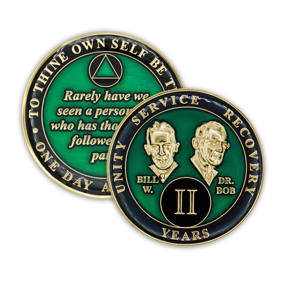 2 Year Sobriety Coin | Founders Triplate AA Chip | Celebrate Recovery Anniversary Token | Alcoholics Anonymous Gift (Green)