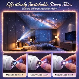 Proyector de galaxias 2 en 1 con luz nocturna, proyector de estrellas y galaxias USB portátil para dormitorio y coche (24 láminas de proyección)