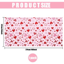 137*274cm Valentine's Day Tablecloth,Red and Pink Heart Style Valentine's Day Tablecloth Waterproof Tablecloth,Rectangle Plastic Table cloths Party for Valentine's Day Dinner Wedding Anniversary Decor