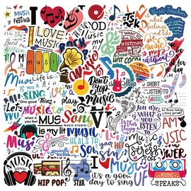 50Pcs Music Stickers, Motivational Positive Words Music Waterproof Vinyl Decals for Water Bottles Laptop Luggage Cup Computer Skateboard Decor for Kids Girls Teens Adults Music Lovers (Music)