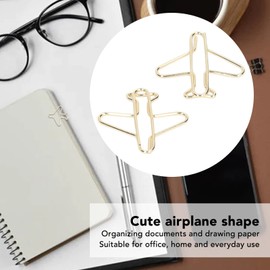 Airplane Shaped Paper Clips, Pack of 100 Portable Anti Electroplating Gold Cute Airplane Shaped Metal Paperclips for Office Supplies Home School Wedding Decoration