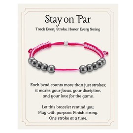 Golf Score Counter Bracelet for Women, 10 Hematite Beads Adjustable Pink Braided Bracelet for Golfer Lovers, Golf Shot Round Scoring Count Gift, Practical Golf Tool, Elegant Golf Accessories