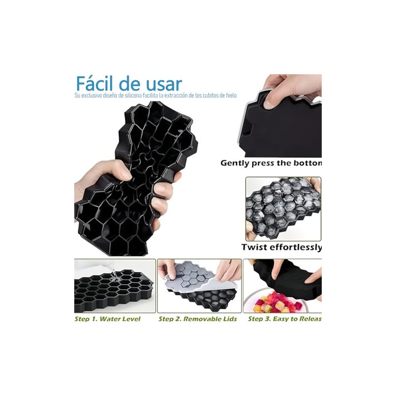 3PCS Bandejas de Cubitos de Hielo, Moldes Grandes de Silicona