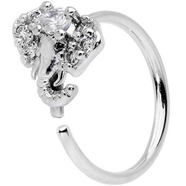 Body Candy 20G 316L Steel Clear Accent Elephant Nose Ring 8mm Nose Hoop Ring Circular Nose Ring 3/8”