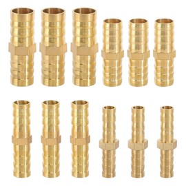 Pack of 12 Hose Connector Adapter, Brass Hose Connector Straight, Brass Barb Hose Straight Connection for Air Line Water Pipe Fuel Line Oil Line (6 mm/8 mm/10 mm/12 mm)