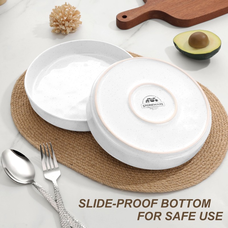 Herogo Pasta Bowls Set of 4, 34oz Stoneware Large Wide