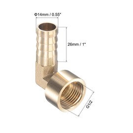 sourcing map Brass Hose Barb Fitting Elbow 14mm x G1/2 Female Thread Right Angle Pipe Connector with Stainless Steel Hose Clamp