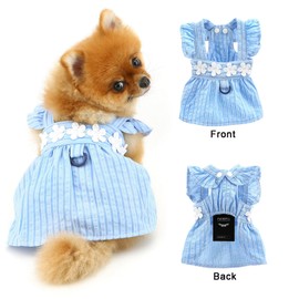 PAIDEFUL Small Dog Dress Elegant Girl Dogs Sundress Striped Puppy Skirt with Flower Embroidery Summer Strap Princess Dresses Cool Pet Clothes Cute Cat Chihuahua Costume Button D-ring,Blue,XXL