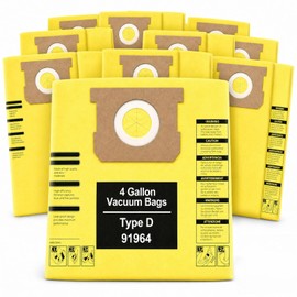 6 Pack 91964 Type D Vacuum Bags Replacement Compatible with Shop-Vac 4 Gallon Wet/Dry Vacuums, Fits 9196400 9196433 All Around Plus FloorMaster, High Efficiency Dust Collection Bag