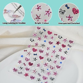 CESTSIREN Leopard Print Art Stickers, Star Nail Decals, Self-Adhesive, Pink Nail Accessories & Supplies, Durable & Long-Lasting