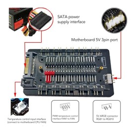 ARGB PWM Fan Hub, 10 WAY 2 in 1 ARGB 4Pin Fan Hub with Simultaneous Expansion, Magnetic Design, Power Supply Direct Output for PC Case Fans