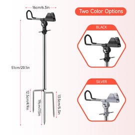 AVMAXCAM Fishing Rod Holder, Upgraded 360° Adjustable Stainless Steels Fishing Rod Holders for Bank Fishing, Fishing Gear(Black)