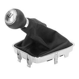 Gear Shift Knob Boot Set 5 Speed PVC Leather Durable Gearstick Shifter Lever Gaiter Kit Silver Cap