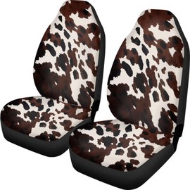 Dreaweet Brown Cow Print Car Seat Covers Front Seats Only 2 Pack Universal Front Seat Covers for SUV Trucks Cars Van,Cute Cow Car Accessories Interior for Women