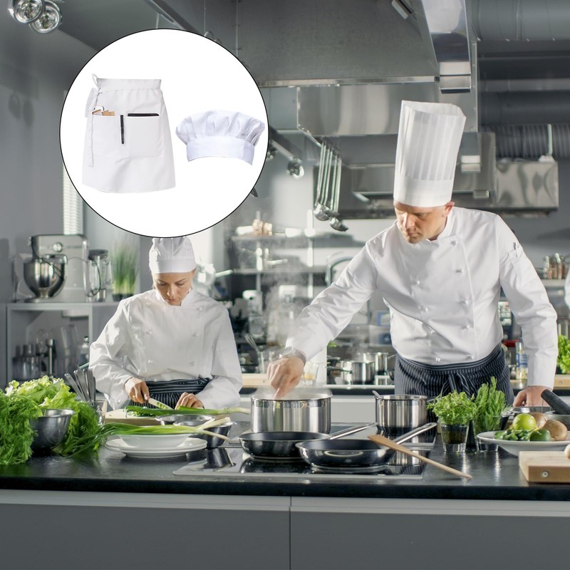 PARFCO Chef's Hat Apron Set, Polyester Adjustable Chef's Hat, Bib