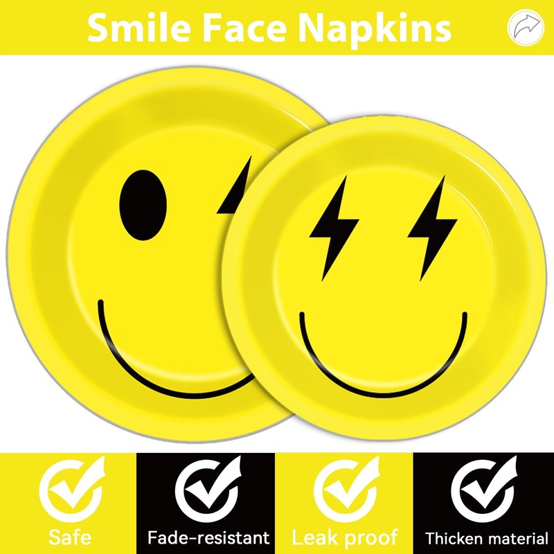 ZOIIWA 96PCS Smile Face Tableware Set Smile Face Party Supplies
