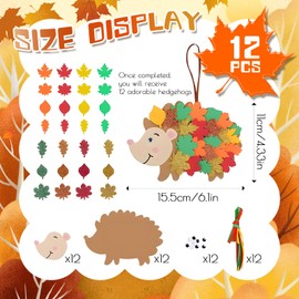 Pack of 12 Hedgehog Craft Set, Hedgehog Craft Children's Set with Maple Leaf, Eyes, Lanyards, Creative Set, Autumn DIY Crafts for Boys and Girls, Autumn Crafts for Children's Birthday, Autumn