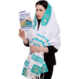 HolYudaica Tallit Prayer Shawl with Matching Bag, Certified Kosher 24"x72" With Blessing On Neckband & Uniq Design on the Corners Made in Israel Soft Tallit Prayer Shawl For Men & Women - Purple Gold