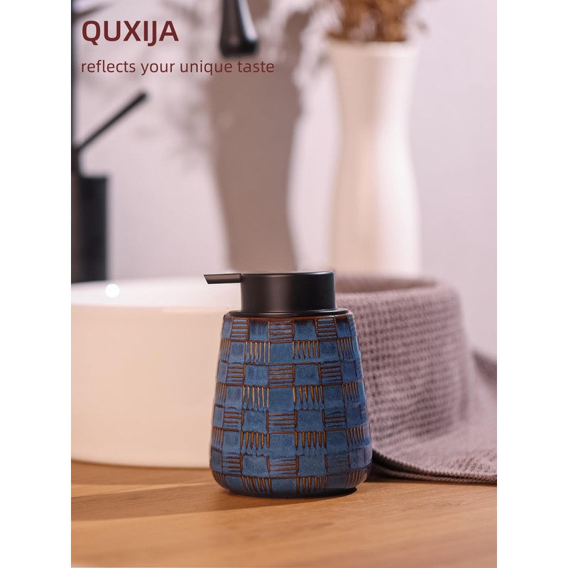 Ceramic Soap Dispenser, Lotion Dispenser with Pump 12oz (Blue Liquid