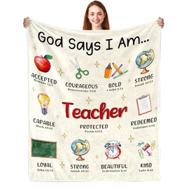 CIUGOIG Christian Gifts for Women, God Says I Am Teacher Blanket 50"x60", Inspirational Religious Birthday Gifts for Teacher Bible Verse Blanket, Teacher Gifts, Christian Teacher Gifts