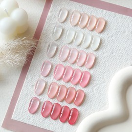 BORN PRETTY Gel Nails, Pink, White, Set of 6 Colors, Transparent, Color Gel, Nude, UV and LED Compatible, Salon Nails, Self Nail Art