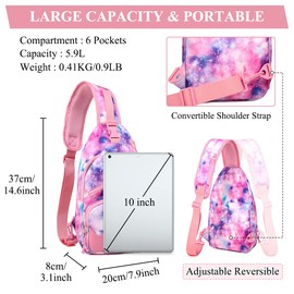 VASCHY Sling Bag,Rucksack Bag for Women Anti-theft Chest Bag Lightweight Water Resistant Crossbody Backpack for Hiking, Sport, Travel(Pink Galaxy)