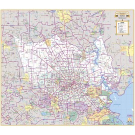 Harris County Thoroughfares 46" × 40" ZIP Codes Laminated Wall Map