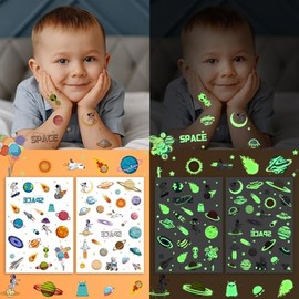 Tatuajes Temporales de Planetas Espaciales Falsos Que Brillan en La Oscuridad para Niños, Más de 80 Piezas de Juguetes para Fiestas de Astronautas, Cohetes Y Extraterrestres, Recuerdos, Deco