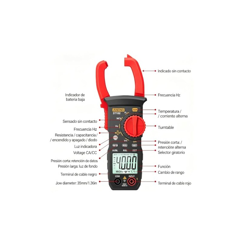Kit Multímetro 4 in 1 con Pinza, Detector Voltaje y