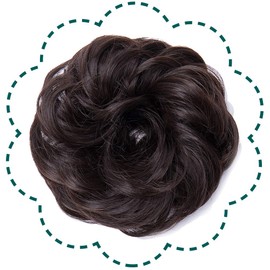 Hairro Messy Hair Bun Synthetic Scrunchy Donut Wavy Updo Elastic Scrunchie Thick Full Wedding Hair Pieces Bridal Hairpiece Easy Bun Updos for Women Kids 1pcs 40g #M4 Medium Brown