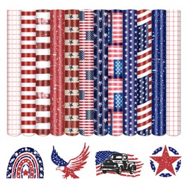 Tintnut American Flag Permanent Vinyl - 10 Sheets 12"x10", USA Flag Patriot Adhesive Vinyl, Independence Day Pattern Self Sticker Water proofing Vinyl for DIY